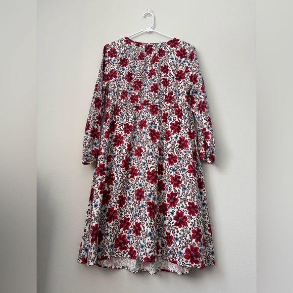 Waist-Difined Bell-Sleeve Faux-Wrap Dress for Women, red floral, Size L - Picture 8 of 11